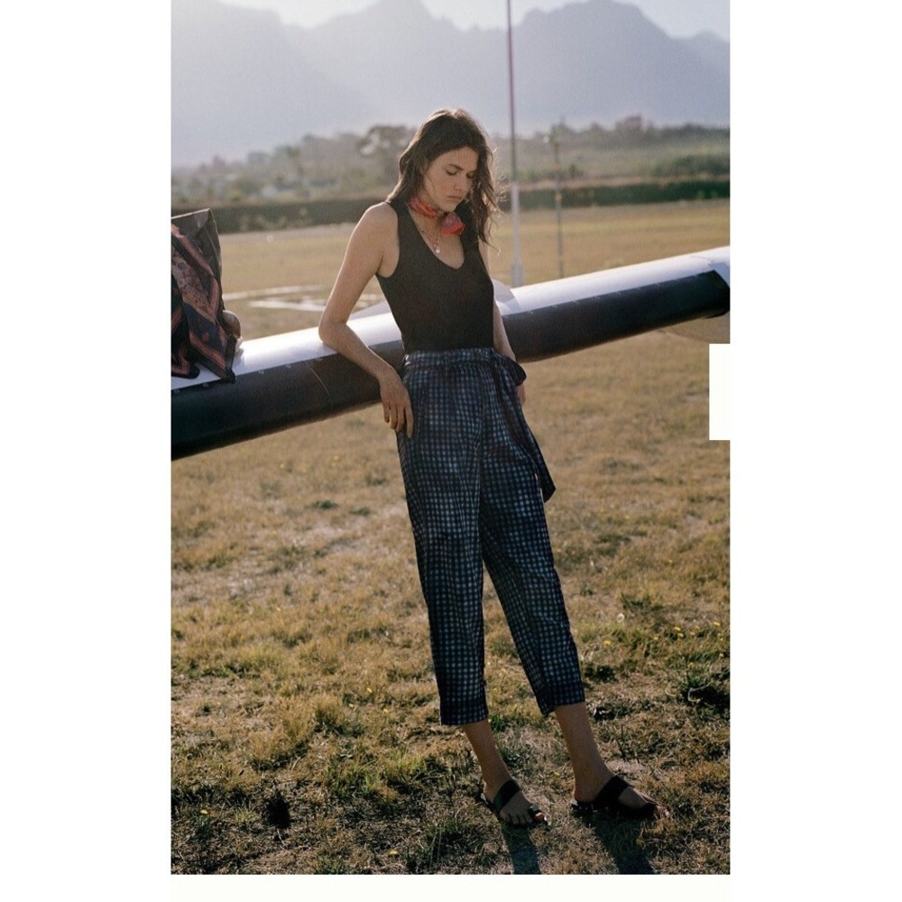 Maeve Anthropologie Womens 6 Gingham‎ Blue Black Pant Retail $138